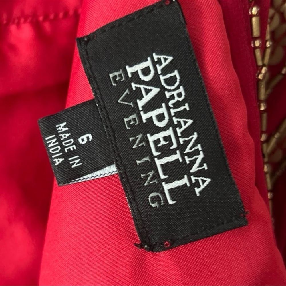 Adrianna Papell MAXI Red Evening Dress with Gold Details - Picture 6 of 13